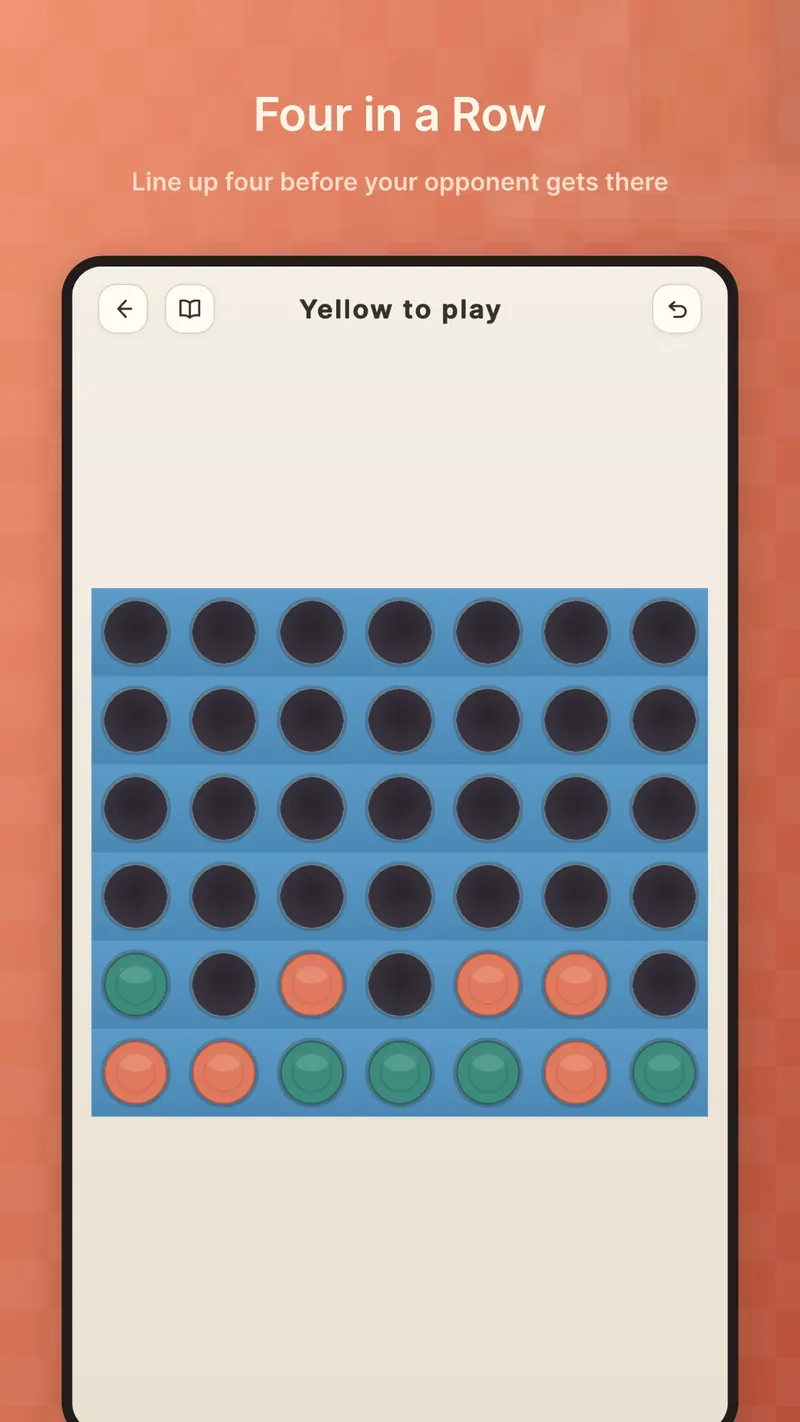 A Four in a Row board well into a game