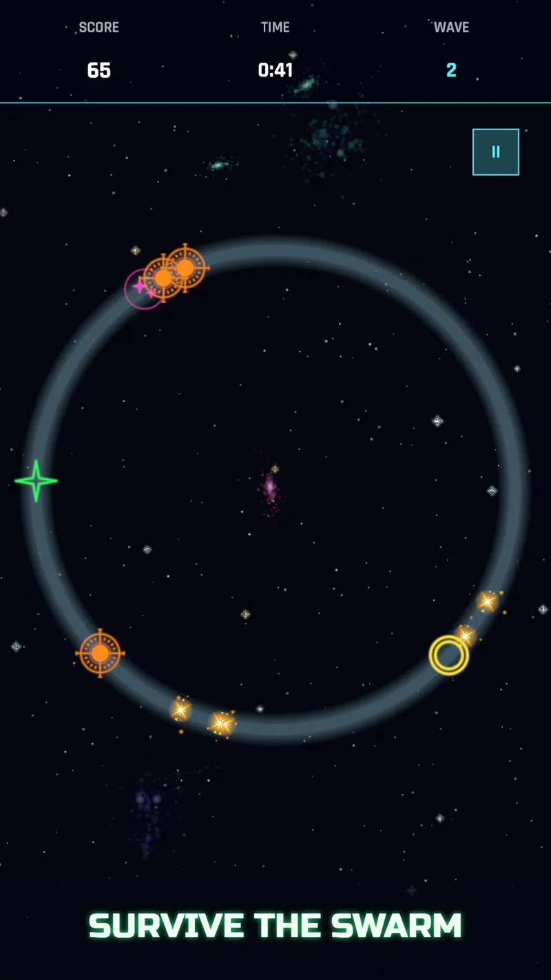 The green star orbiting as a swarm of hostiles closes in