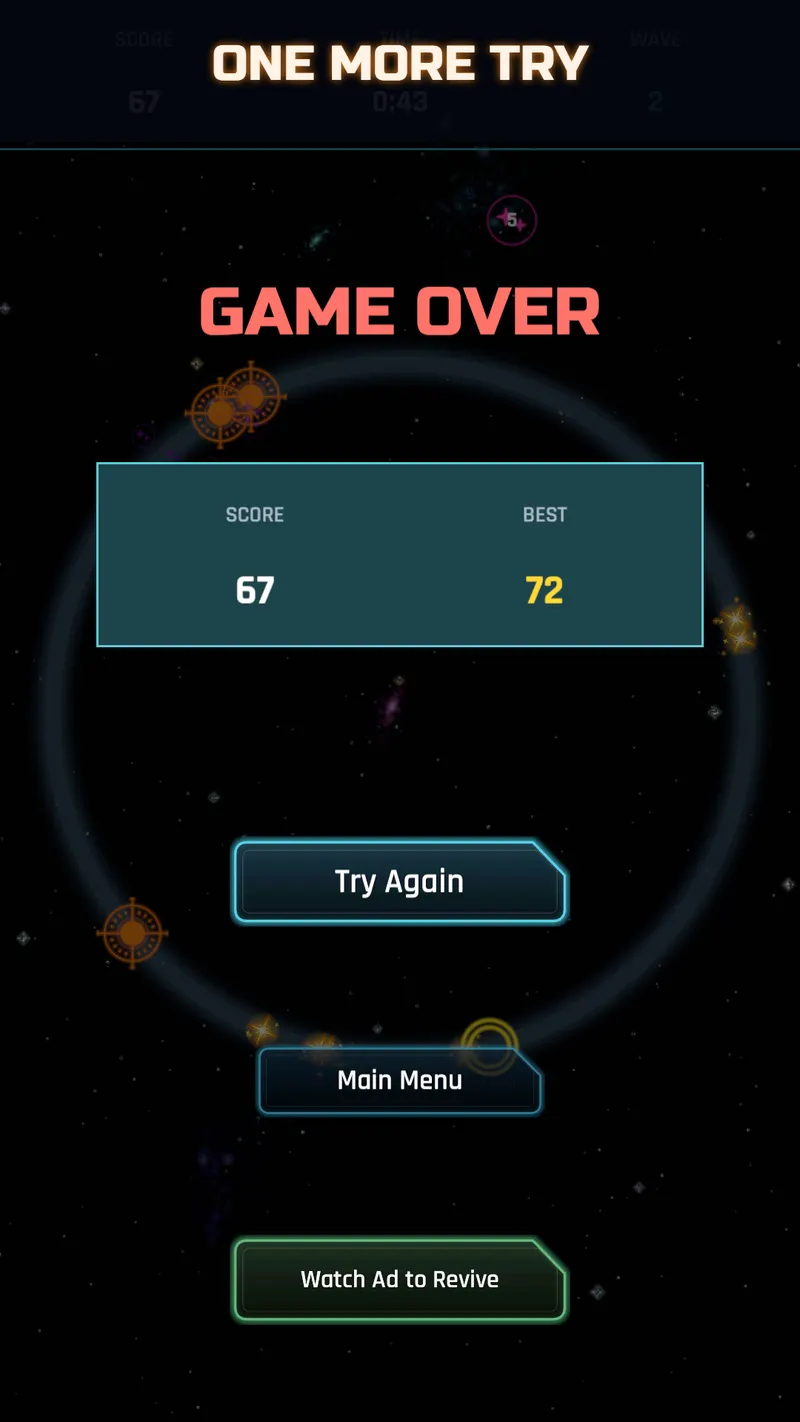 The game over screen, offering a retry