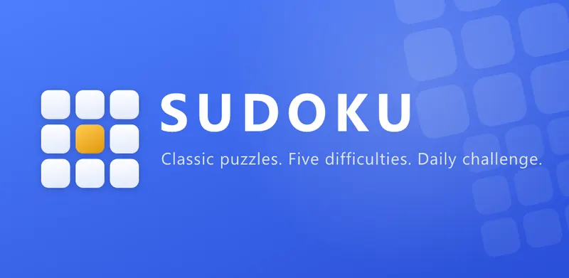 Sudoku key art showing the puzzle grid on a blue field
