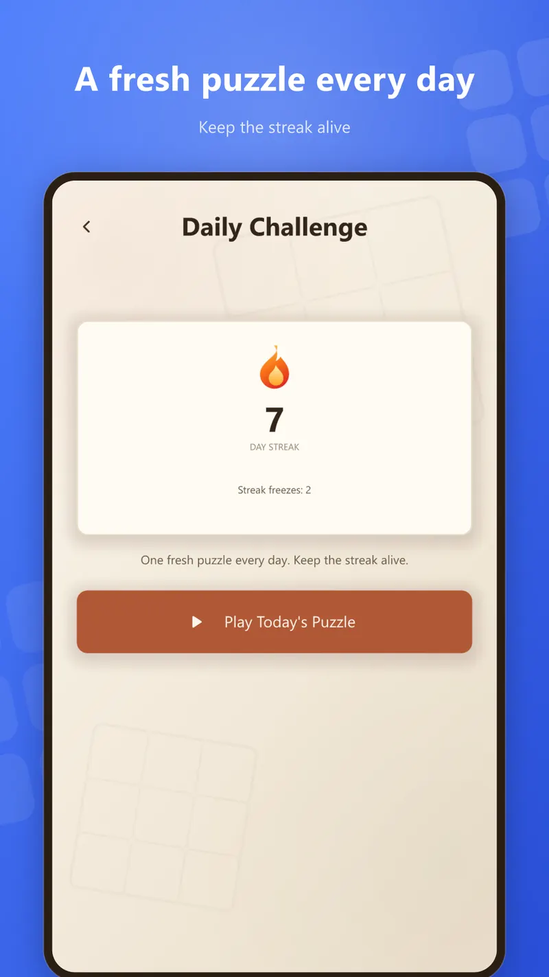 The daily challenge screen showing a seven-day streak